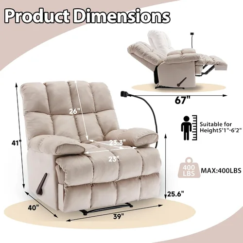 Miniatura 2 de Silla Reclinable Manual Ajustable de Tamaño Extra Grande con Soporte para Teléfono, Silla Reclinable Extra Grande para Adultos de Servicio Pesado