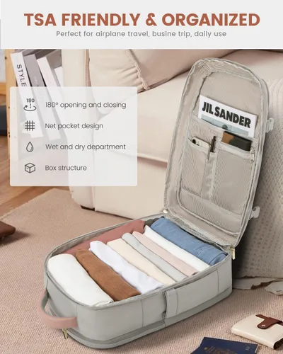Miniatura 6 de LOVEVOOK Mochila de viaje para mujeres y hombres, Rosa-gris, Mochilas de viaje