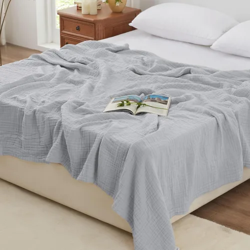 Miniatura 7 de Love's cabin - Manta de muselina de 6 capas 100% algodón, 90"x90", manta de muselina tamaño queen para sofá o cama, de algodón de gasa ligera y Beige
