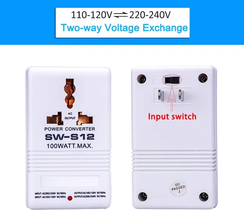 Miniatura 5 de Convertidor de voltaje de alimentación de 110 V a 220 V para subir y bajar transformador de 100 vatios para viajes, color blanco