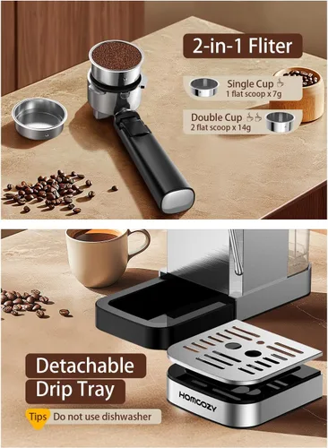 Miniatura 7 de Máquina de café expreso de 20 bares, cafetera caliente y fría con espumador de leche, pantalla táctil, tanque de agua compacto, máquinas de café