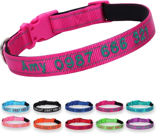 Miniatura 11 de Collar reflectante personalizado para perro, nombre bordado personalizado y número de teléfono, acolchado de neopreno suave y nailon transpirable