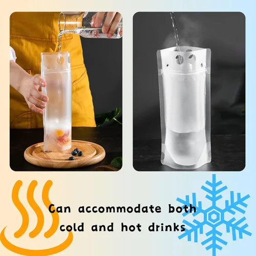 Miniatura 5 de 20 bolsas de bebidas con 20 popotes de plástico desechables, bolsas de jugo translúcidas con cierre de cremallera esmeriladas para adultos