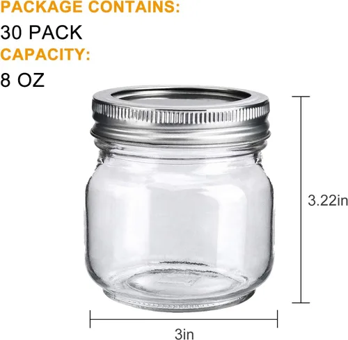 Miniatura 2 de Accguan Tarros Mason de 8 oz / 8.5 fl oz con tapas herméticas, tarro de vidrio con tapas regulares, tarro de vidrio transparente ideal