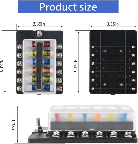 Miniatura 2 de Cuchilla de caja de fusibles de 12 vías de 12 V, caja de fusibles de 12 V con indicador LED, cubierta de humedad y polvo, soporte de caja