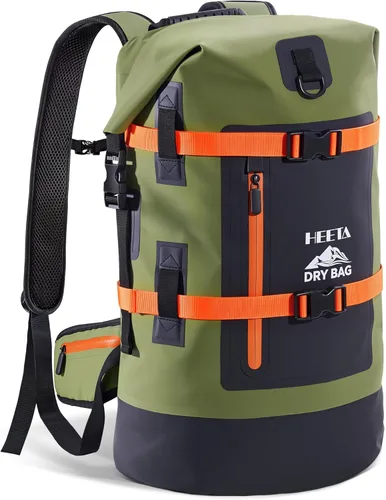 HEETA - Bolsas secas impermeables para hombres y mujeres, mochila de 40 L, con parte superior enrollable, mochila de senderismo resistente para Verde