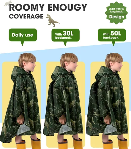 Miniatura 2 de WAWSAM Poncho de lluvia ligero para niños, impermeable, reutilizable