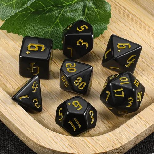 Miniatura 5 de CiaraQ DND - Juego de dados poliédricos con bolsa de dados para juegos de rol de Calabozos y Dragones RPG MTG (fuente negra y dorada)