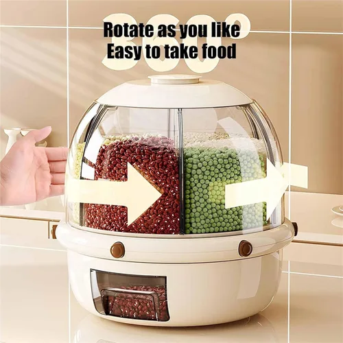 Miniatura 4 de Dispensador giratorio de alimentos secos para encimera, dispensador de 6 rejillas para lentejas, arroz, frijoles, contenedor de almacenamiento