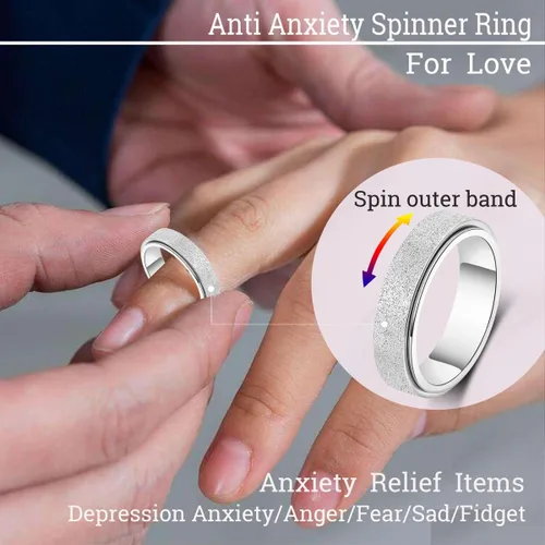 Miniatura 3 de Anillo de alivio de la ansiedad, anillo giratorio para aliviar el estrés, de acero inoxidable, anillo giratorio para mujeres, hombres, unisex