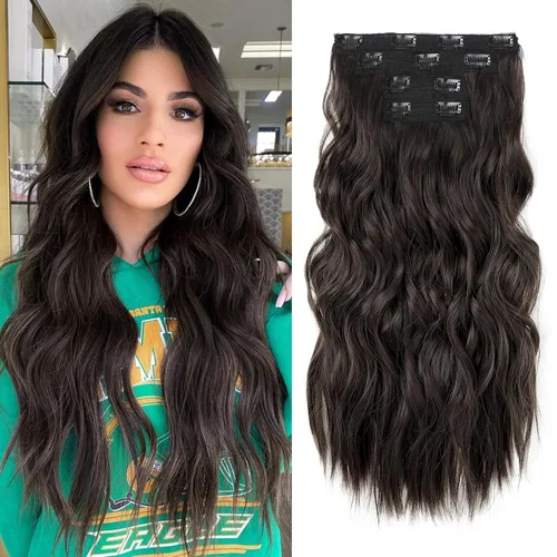 Miniatura 15 de REECHO Extensiones de cabello con pinza, 4 piezas de extensiones de cabello rubio de 24" de largo, ondas de playa gruesas, HE003, trama de encaje