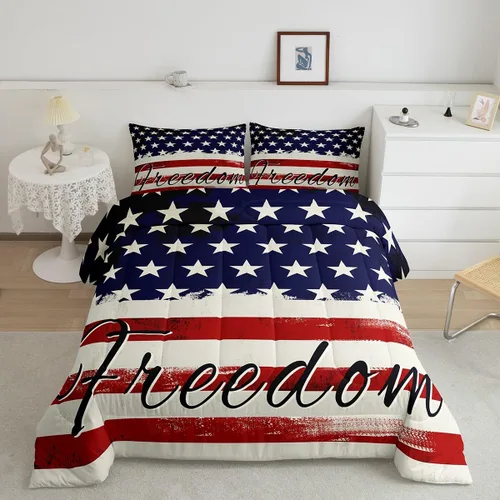 Miniatura 30 de Feelyou Juego de edredón de camuflaje del ejército con bandera estadounidense, decoración militar, camuflaje verde selva, bandera de Estados Unidos