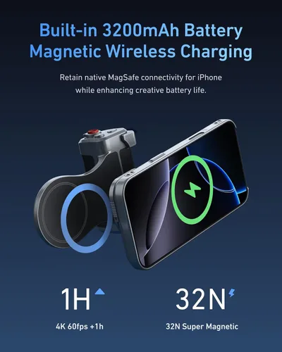 Miniatura 5 de TELESIN Kit de agarre maestro para iPhone 17 Pro, agarre magnético para cámara de teléfono Powergrip con luz selfie C03+ filtros UV, kit de creador