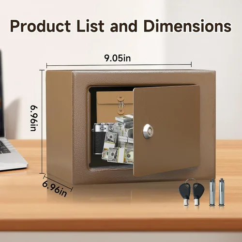 Miniatura 3 de ELLAIG Caja de seguridad pequeña 0.23 pies cúbicos Caja de seguridad para dinero en efectivo Mini Caja de seguridad con cerradura 9.05 x 6.7 x 6.7
