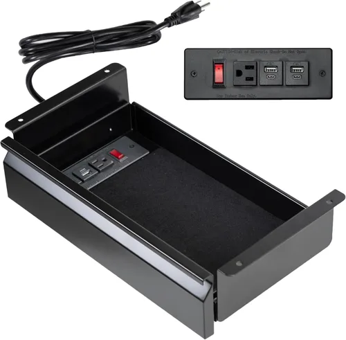 VIVO DESK-DR16-BP - Cajón deslizante para debajo del escritorio de 16 pulgadas con regleta de alimentación para carga, organizador de Negro