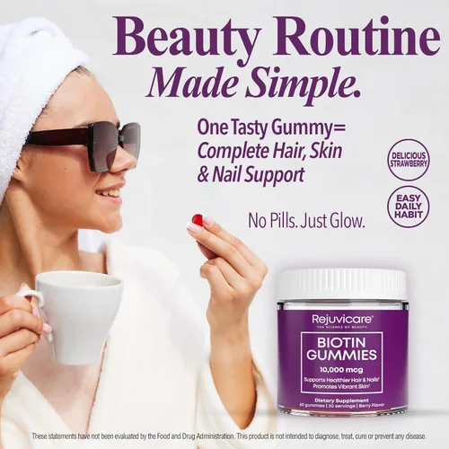 Miniatura 5 de Gomitas de biotina Rejuvicare 10,000mcg para cabello hermoso, piel y uñas, 30 porciones