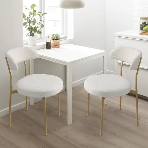 Modern Boucle - Juego de 2 sillas de comedor con respaldo redondo tapizado de lana de cordero y patas de metal para comedor, cocina, restaurante,