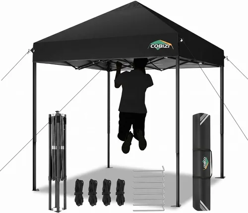 COBIZI Tienda de campaña desplegable de 6.6 x 6.6 pies, toldo resistente, fácil de instalar, impermeable, para exteriores, fiestas, playa, jardín,