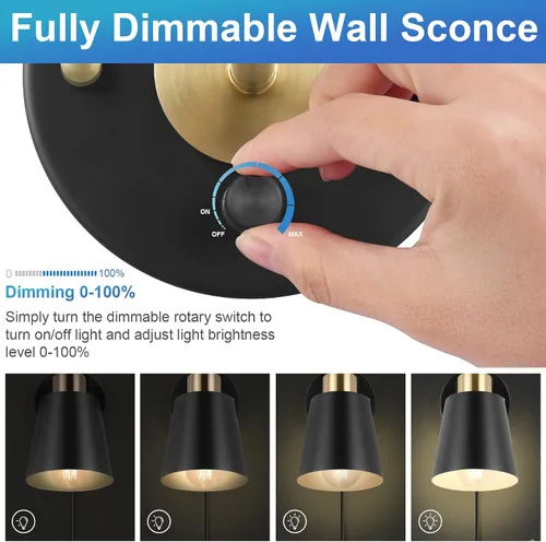 Miniatura 3 de VATONI Aplique de pared enchufable, aplique de pared regulable, luces de pared ajustables con cable de enchufe e interruptor giratorio