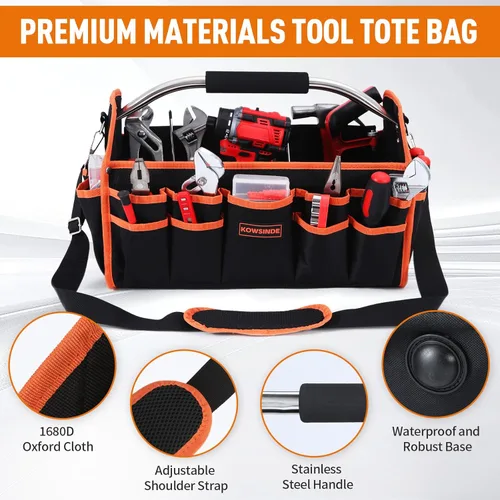 Miniatura 3 de Kowsinde Bolsa de herramientas de 16 pulgadas, bolsa de herramientas para electricista, bolsas de herramientas con parte superior abierta, 26 Naranja