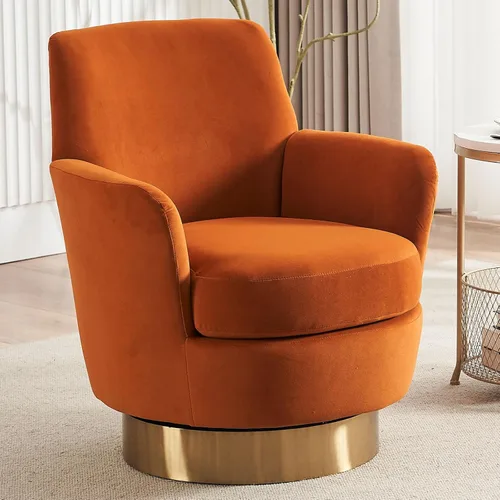 Miniatura 9 de LUCKHAO Silla giratoria de barril, de acento, giratoria, redonda, moderna, tapizada en terciopelo con respaldo alto, sillón de sofá individual, gira
