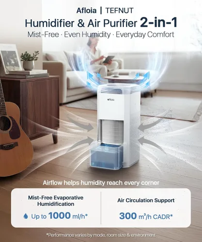 Miniatura 2 de Afloia Humidificador para habitación grande - Humidificador evaporativo 2 en 1 sin niebla y purificador de aire en un combo para el hogar con tanque