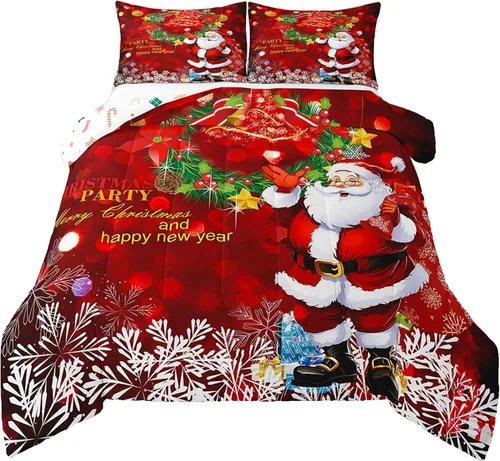 Miniatura 28 de Erosebridal Juego de edredón de Papá Noel tamaño matrimonial para niños y niñas, edredón de plumón de Feliz Navidad, juego de ropa de cama