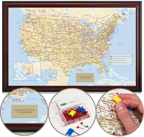 Miniatura 2 de Map Your Travels Arte de pared personalizado de viajero de Estados Unidos Marco de madera premium Arte de pared detallado de Estados Unidos