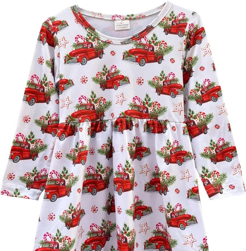 Miniatura 18 de Vestido de Navidad para niña pequeña, muñeco de nieve, árboles de Navidad, camión, a cuadros, reno, Papá Noel, vestido de invierno hasta la rodilla