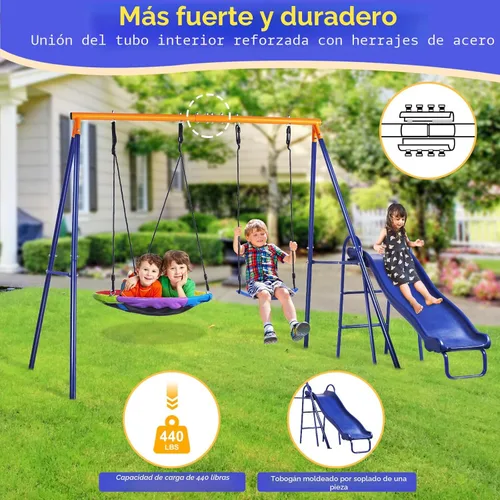 Miniatura 3 de Lunafun Juego de columpios para patio trasero con tobogán para niños, 440 libras, marco en A, 1 asiento de columpio con platillo, 1 asiento