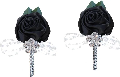 Miniatura 18 de Boutonniere de flores artificiales, paquete de 2 piezas para boda, tela de seda sintética, rosa Boutonniere para iglesia, boda, equipo, novio, Rosa