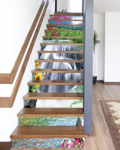 Miniatura 7 de FLFK Calcomanías para escaleras - Adhesivos para escaleras tipo pela y pega, Calcomanías para elevadores de escalera estilo cascada autoadhesivas