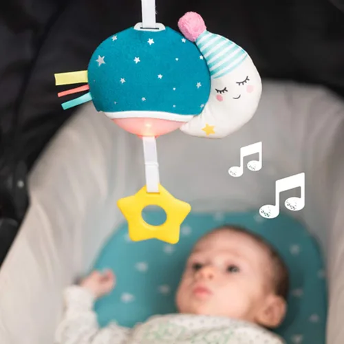 Miniatura 4 de Taf Toys Mini luna musical, juguete para bebés con música colgante y luces para llevar, compañero de viaje para padres y bebés, calma al bebé