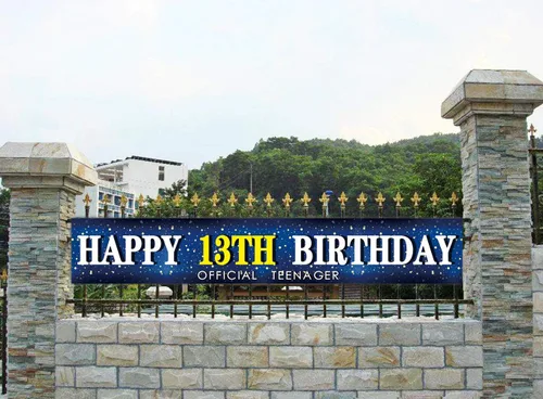 Miniatura 3 de Cartel grande azul de cumpleaños número 13, enorme cartel oficial de adolescente para patio y jardín, decoración de fiesta de cumpleaños azul, telón