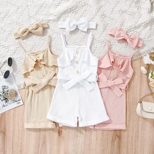 Miniatura 4 de CETEPY Ropa de bebé niña pequeña trajes de verano sin mangas overol halter de una pieza diadema