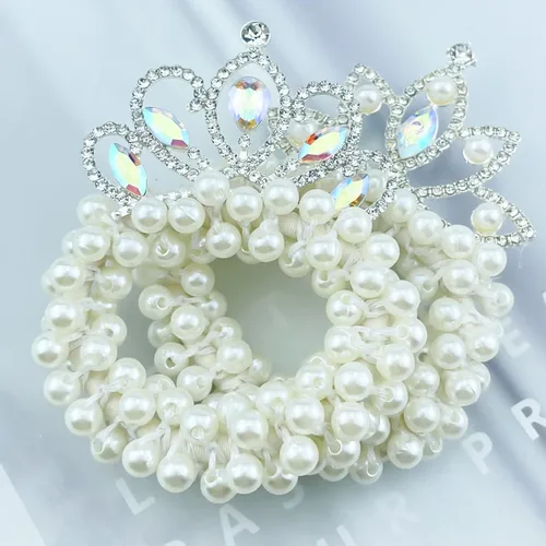 Miniatura 5 de 4 piezas de accesorios para el cabello con cuentas, cuentas de perlas blancas, coleteros elásticos para cola de caballo y lazos de cuerda de pelo