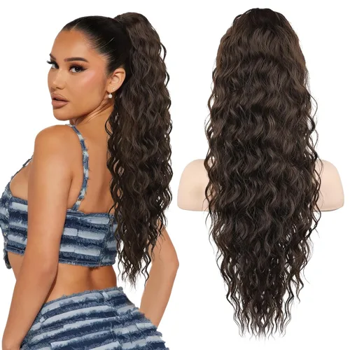 Miniatura 19 de SEIKEA 10" Extensión de Cola de Caballo Corta con Destacado de Garra, PT001 Ella Cabello Ondulado y Rizado Grueso, Clip de Mandíbula