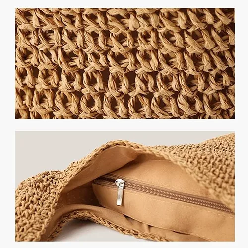 Miniatura 4 de QTKJ Bolso de hombro de paja grande y suave tejida a mano, estilo bohemio, con asa de pajilla, estilo retro, para verano, playa, de ratán