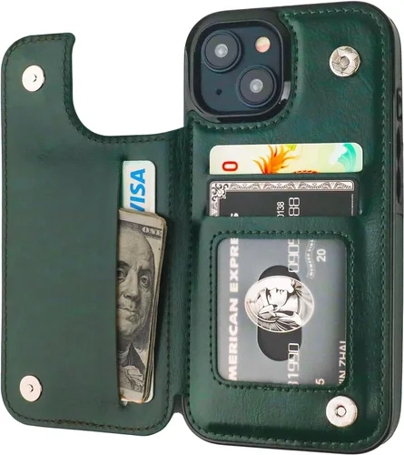Miniatura 18 de ONETOP - Funda tipo cartera compatible con iPhone 15 con soporte para tarjetas, funda de piel sintética con ranuras para tarjetas, doble cierre Azul