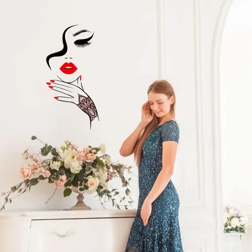 Miniatura 5 de Calcomanía de pared de cara sexy extraíble con ojos y labios rojos, calcomanías de pared para despegar y pegar, contorno de belleza, decoración