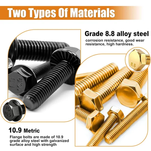 Miniatura 3 de mankk Kit surtido de pernos métricos de 1004 piezas y tornillos y tuercas de brida M4 M5 M6 M8 (0.472 in a 1.181 in) con tuercas y arandelas