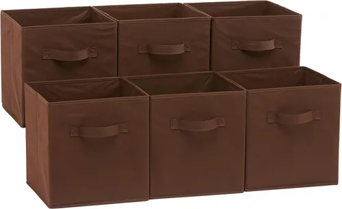 Miniatura 23 de Amazon Basics Contenedores de Almacenamiento Organizadores de Cubo con Asas, Tela Plegable, Paquete de 6, 10.5"x10.5"x11", Blanco/Gris Claro