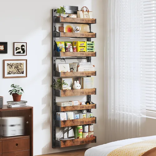 Miniatura 5 de Organizador de despensa sobre la puerta de 8 niveles, estante de especias de metal resistente para montar en pared o colgar, con estantes