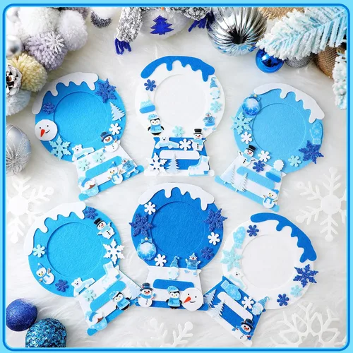 Miniatura 6 de Ferraycle 232 Piezas Kit de Manualidades de Marcos de Fotos DIY de Invierno 32 Piezas de Marcos de Fotos de Nieve con 200 Calcomanías para Decorar