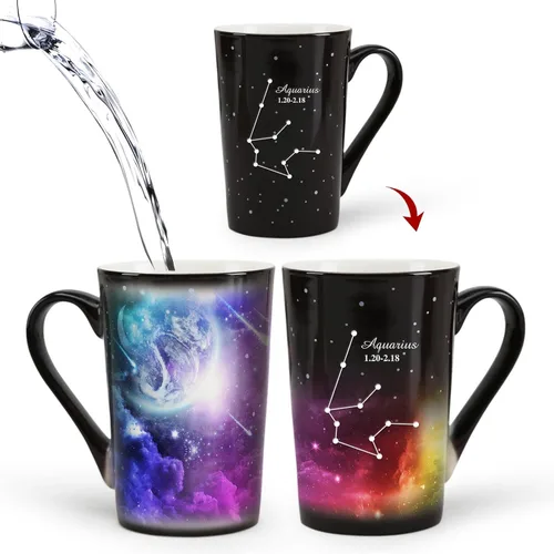 Taza de constelación cambiante de calor de Acuario de 12 onzas, taza de café de Acuario con grabado, taza de café de cerámica que cambia de color,