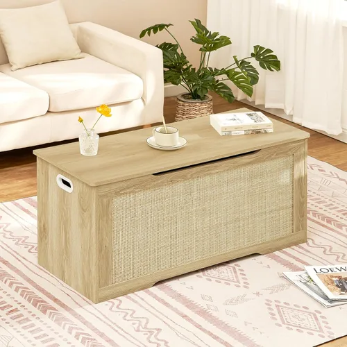 Miniatura 8 de usikey Cofre de almacenamiento de 39.4 pulgadas, caja de juguetes con 2 bisagras de seguridad, baúl de juguetes para dormitorio, banco