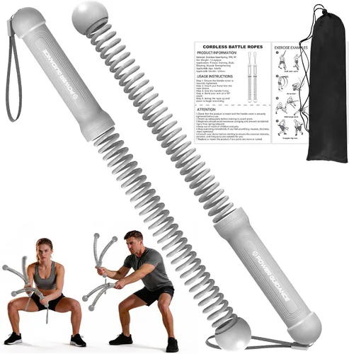 Miniatura 7 de Power GUIDENCE - 2 cuerdas de batalla sin cuerda para gimnasio en casa, cuerdas de batalla portátiles para entrenamientos HIIT, espacio pequeño