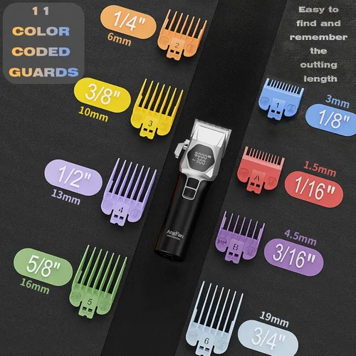 Miniatura 4 de ANGFAN Cortapelos Profesionales Inalámbricos para Hombres - Motor de 5 Velocidades 8000RPM con Cuchillas de Óxido Negro 440C, Kit de Cortapelos