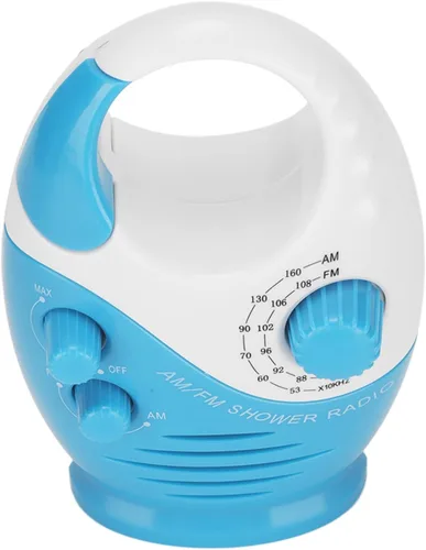 AM FM Radio portátil tipo gancho portátil Radio música ducha altavoz azul ducha radio funciona con batería analógica radio auricular pequeño