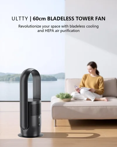 Miniatura 8 de ULTTY - Ventilador de torre sin aspas y purificador de aire, ventilador oscilante silencioso con control remoto y táctil, 9 velocidades